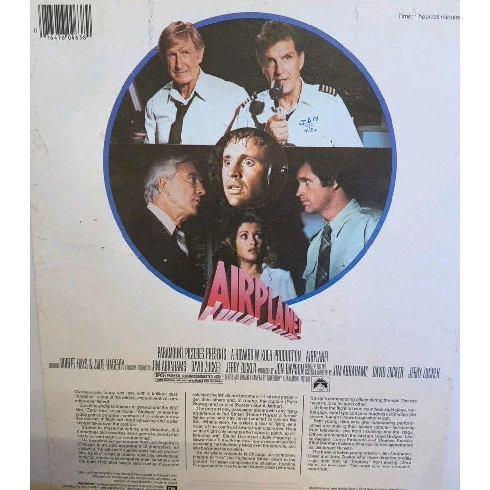 Airplane CED Videodisc Paramount Pictures RCA SelectaVision Movie 1981 Sealed